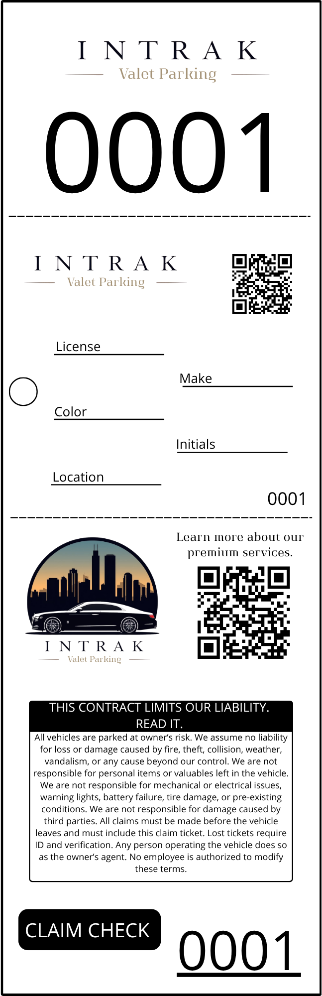Intrak claim ticket — front